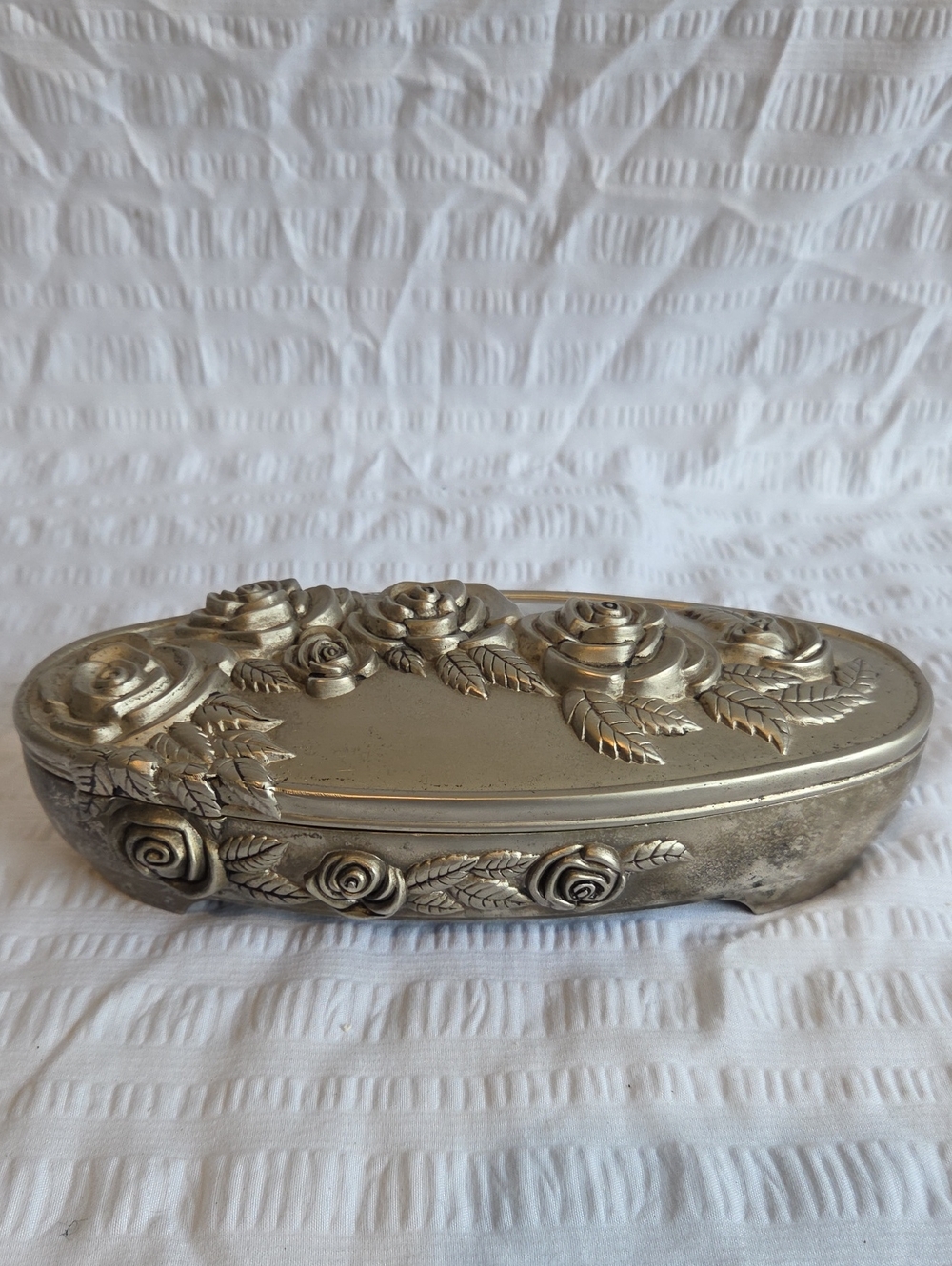Vintage Godinger Silver-Plated Oval Rose Jewelry Box